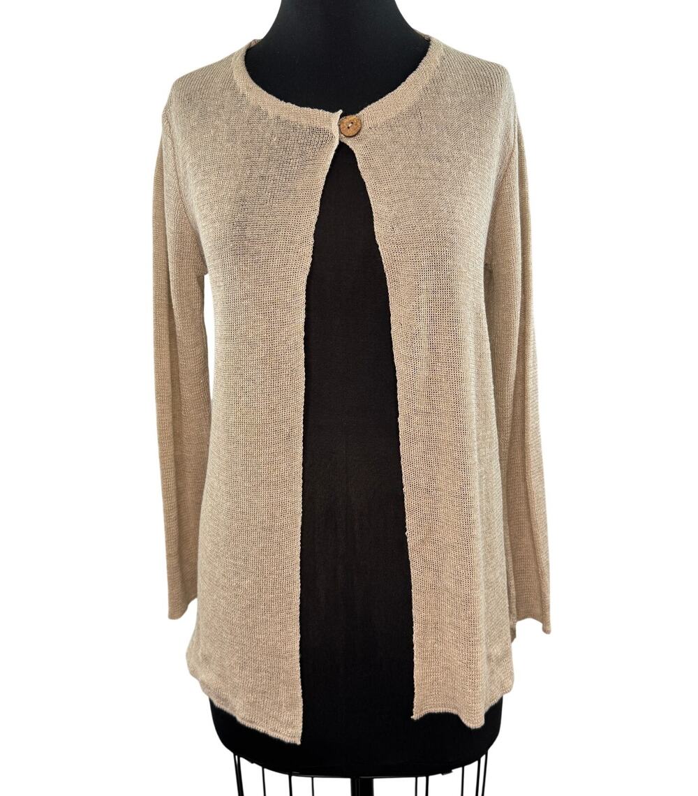 Stile Biologico ITALY Beige Cardigan Sweater Organic Flax Open-Front S Small